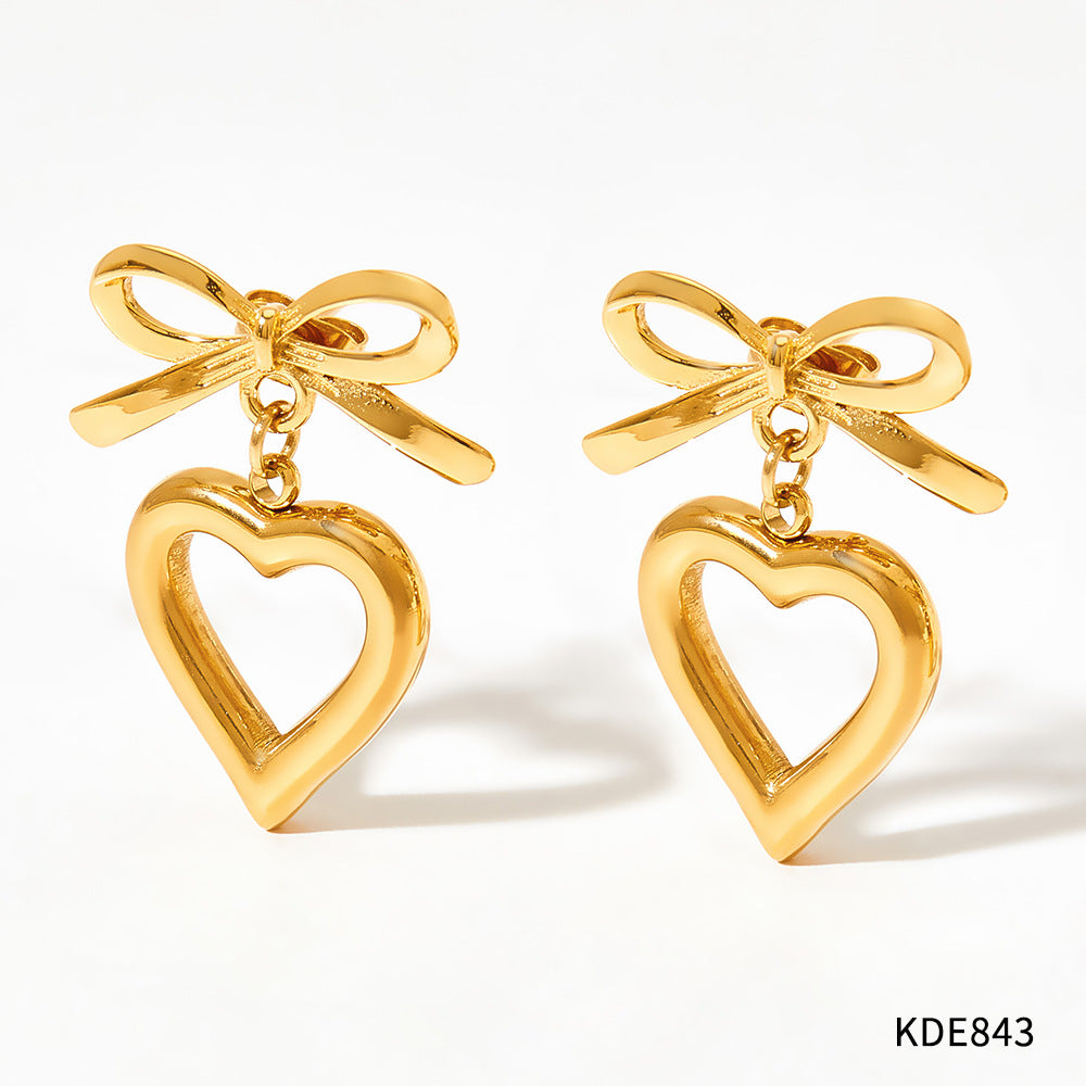 Wholesale Hollow Bow Heart Stainless Steel Earrings